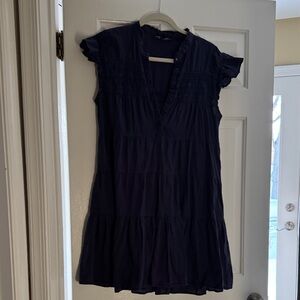Navy Blue Ruffled Sleeve Dress